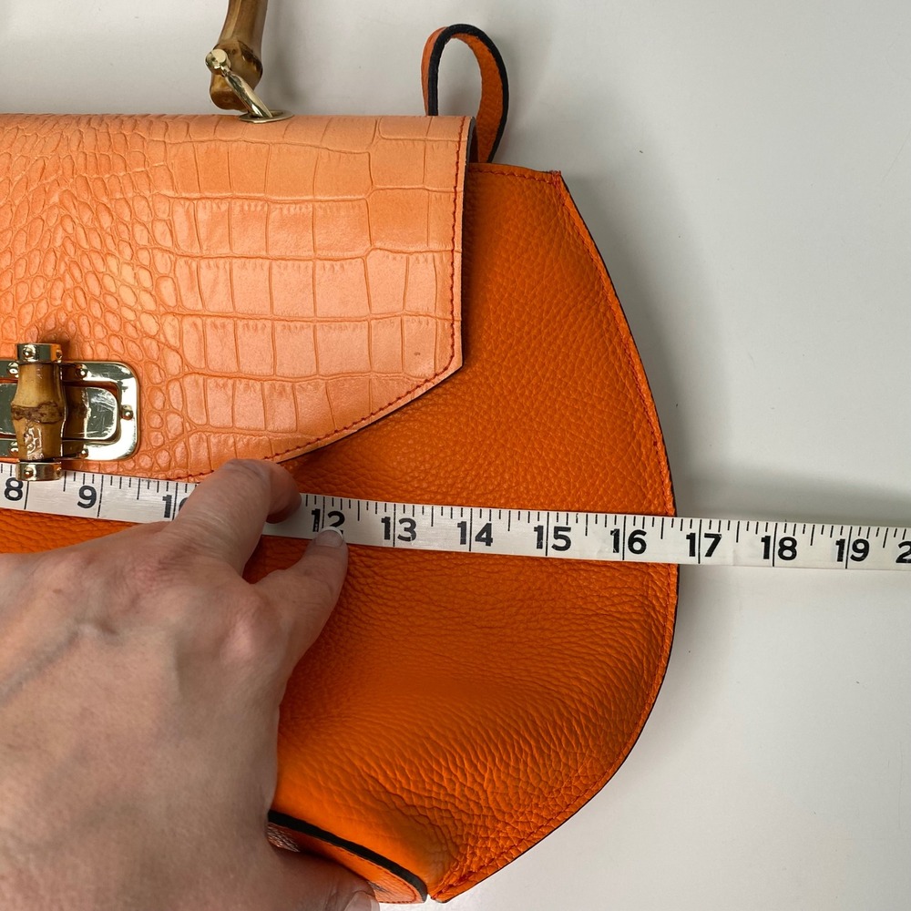 Borse in Pelle Satchel Crossbody Shoulder Bag Croc Emboss Orange Pebble Leather - Picture 10 of 12